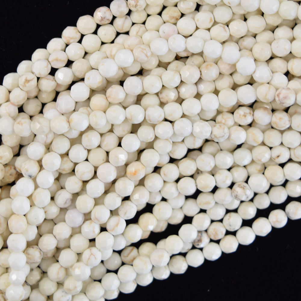 Faceted White Turquoise Round Beads Gemstone 15.5" Strand 4mm 6mm 8mm 10mm 12mm