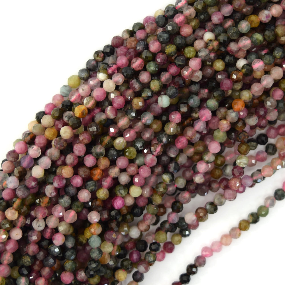 Natural Faceted Watermelon Tourmaline Round Beads 15" Strand 3mm 4mm 6mm 8mm