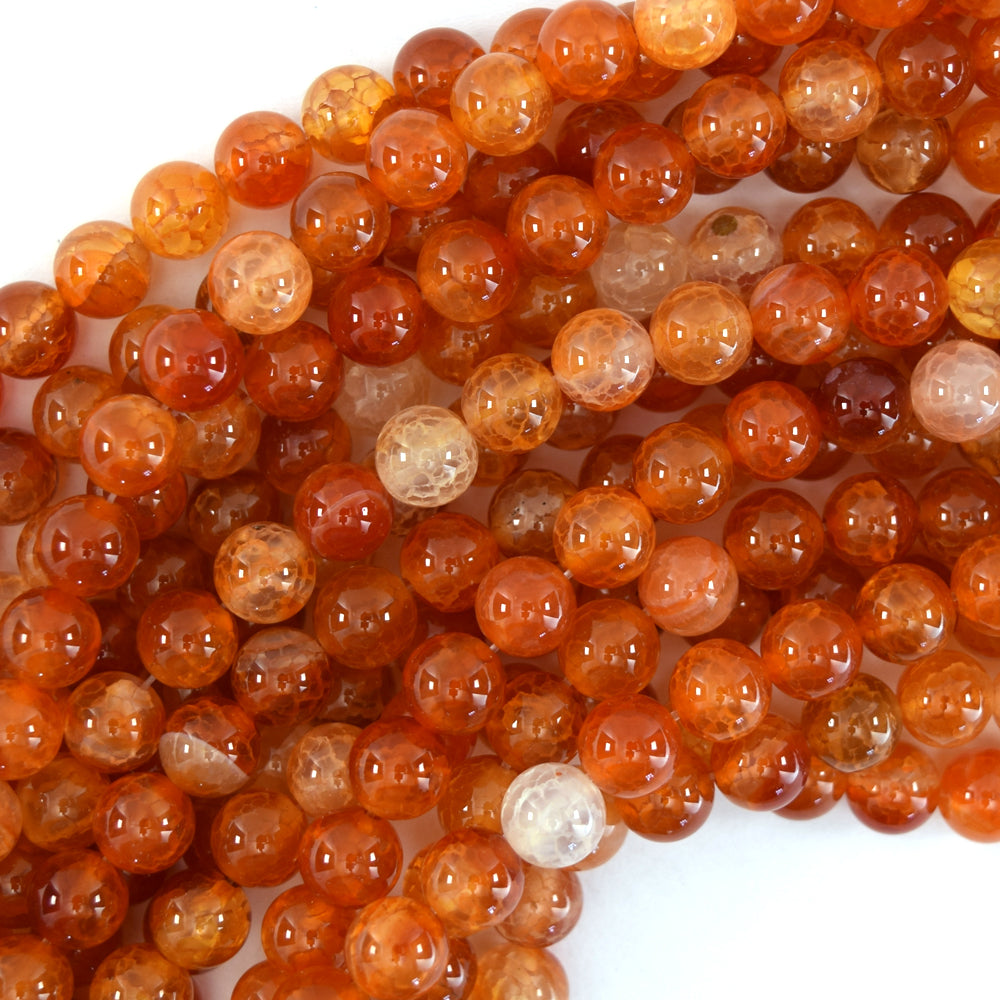 Orange Dragon Vein Agate Round Beads Gemstone 15" Strand 6mm 8mm 10mm 12mm