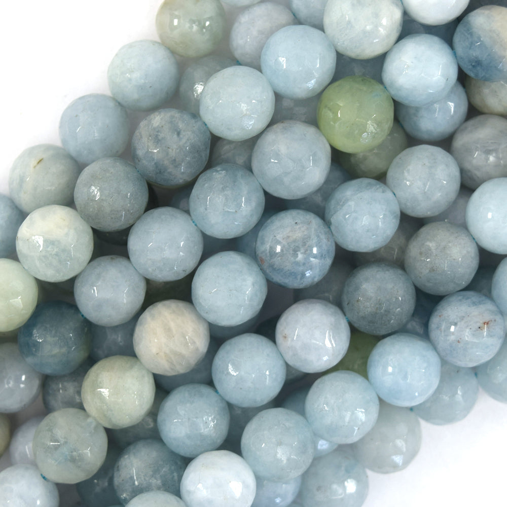 Natural Faceted Blue Aquamarine Round Beads 15.5" 4mm 6mm 8mm 10mm 12mm