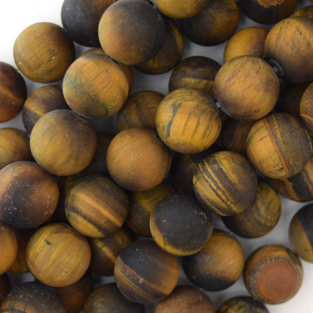 Natural Matte Tiger Eye Round Beads Gemstone 15" Strand 6mm 8mm 10mm