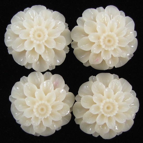 24mm synthetic coral carved chrysanthemum flower beads 15" strand 16 pcs cream