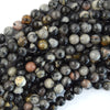 Natural Black Silver Leaf Jasper Round Beads 15.5