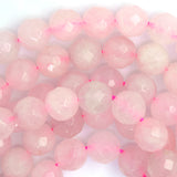 Natural Faceted Pink Rose Quartz Round Beads 15