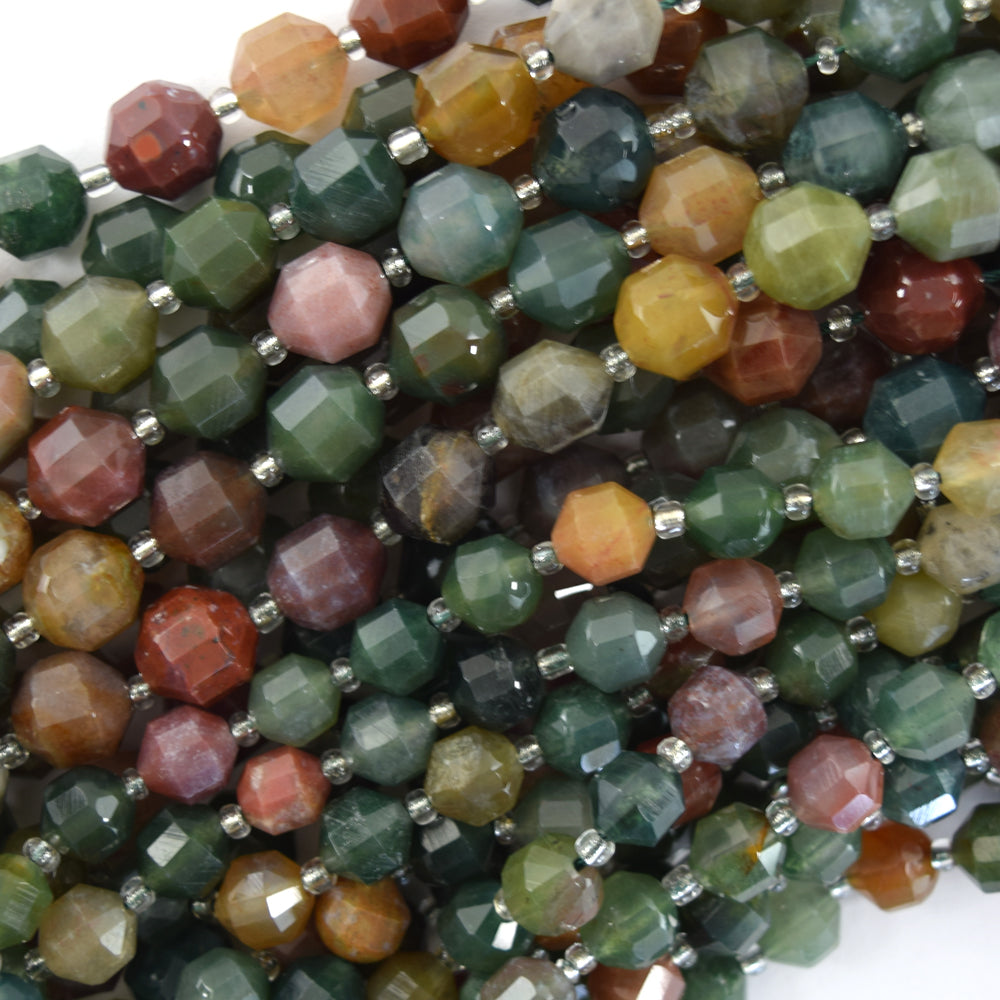 Natural Indian Agate Prism Double Point Cut Faceted Beads 15.5" Strand 8mm 10mm