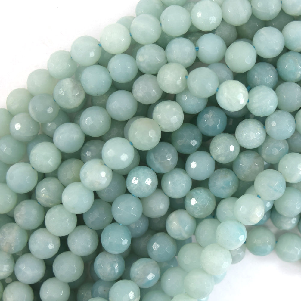 Natural Faceted Blue Amazonite Round Beads 15.5" Strand 4mm 6mm 8mm 10mm 12mm