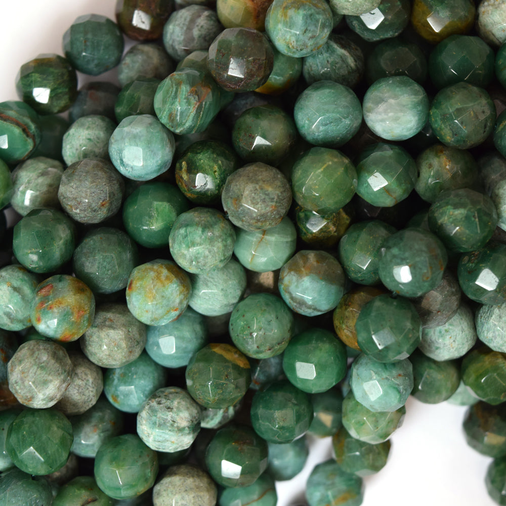 10mm faceted green dragon blood jasper round beads 15.5" strand
