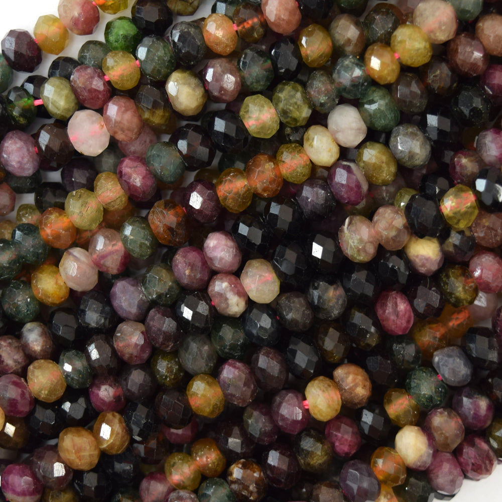 Natural Faceted Watermelon Tourmaline Rondelle Beads 15.5" Strand 3mm 4mm