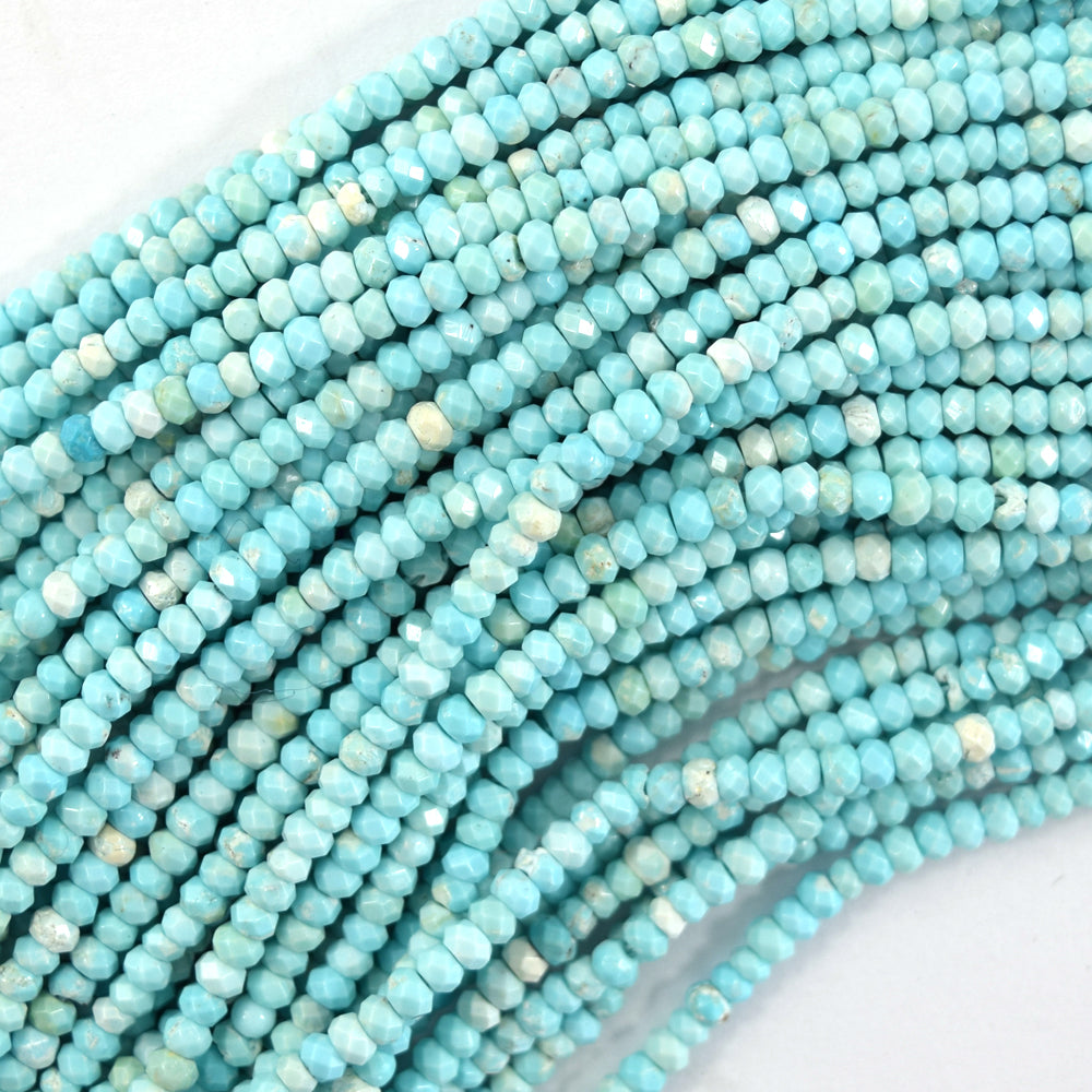 Faceted Cream Blue Turquoise Rondelle Button beads 15.5" Strand 3mm 4mm