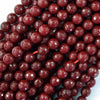 Faceted Ruby Red Jade Round Beads Gemstone 15
