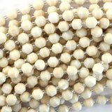 Natural Beige Jade Prism Double Point Cut Faceted Beads 15.5