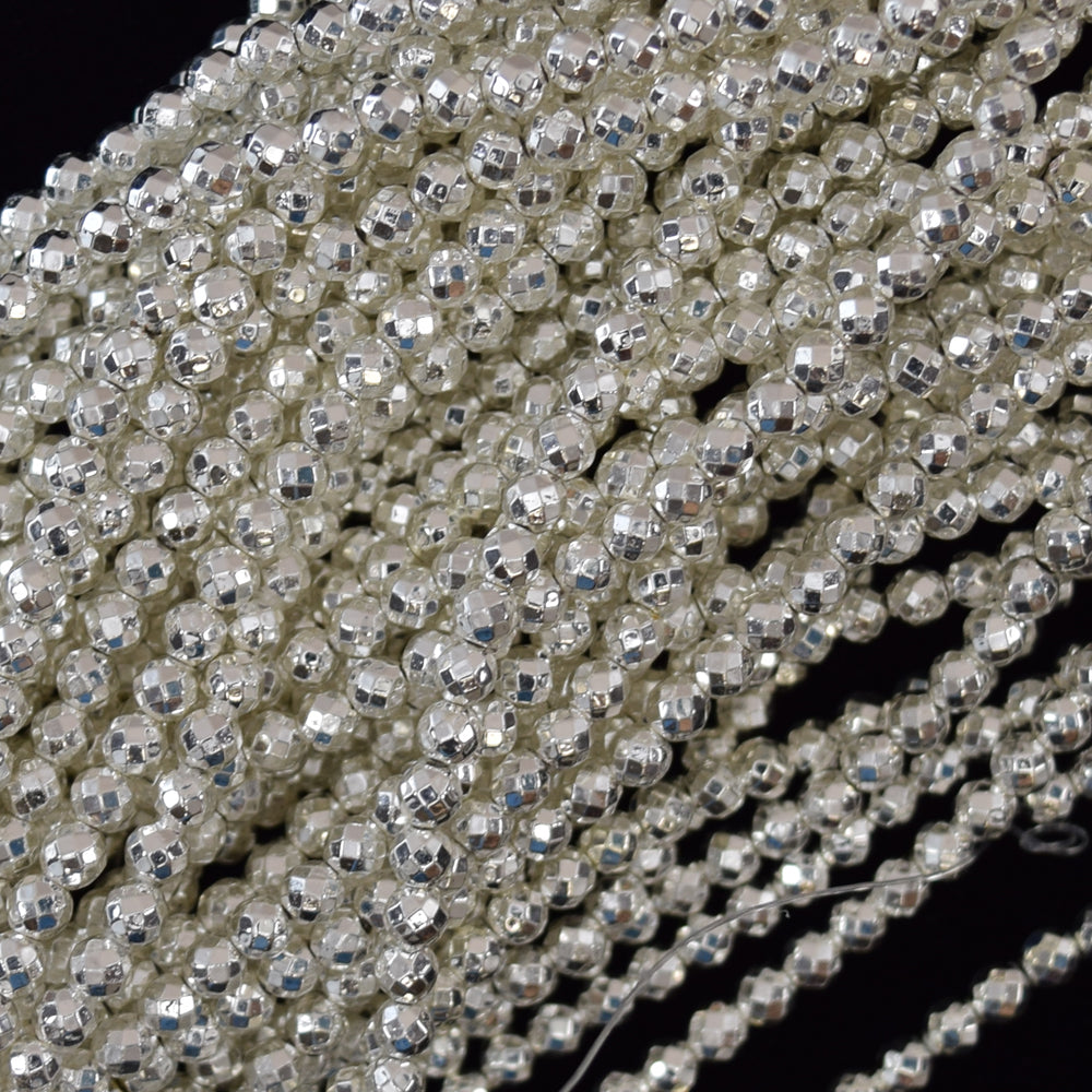 Faceted Bright Silver Hematite Round Beads 15.5" Strand 2mm 3mm 4mm 6mm 8mm