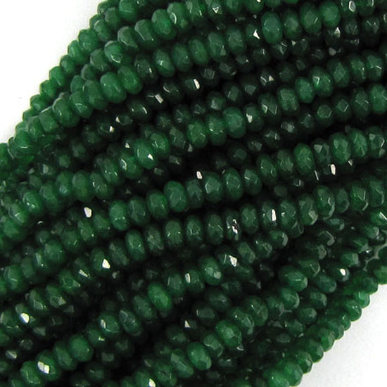 Faceted Emerald Green Jade Rondelle Button Beads 15" Strand 4mm 6mm 8mm