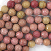 Natural Faceted Pink Rhodonite Round Beads 15