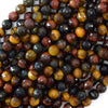 6mm faceted multicolor tiger eye round beads 15.5