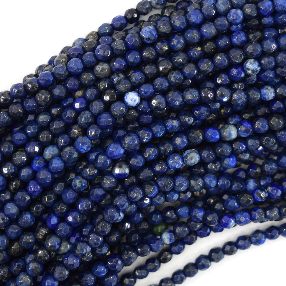 Faceted Blue Lapis Lazuli Round Beads 15" Strand 2mm 4mm 6mm 8mm 10mm 12mm 14mm
