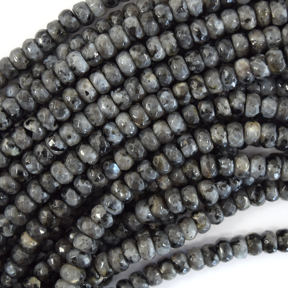 Natural Faceted Gray Labradorite Larvikite Rondelle Button Beads15" 6mm 8mm 10mm