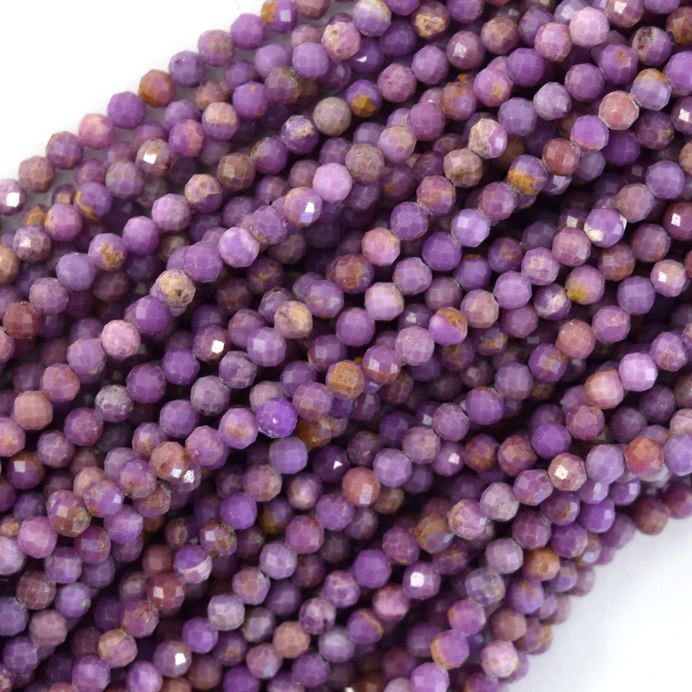 Natural Faceted Purple Phosphosiderite Round Beads 15.5" Strand 3mm 4mm