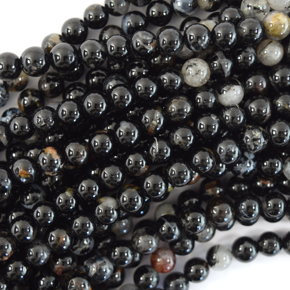 Natural Black Tourmaline Iron Matrix In Quartz Round Beads15.5" 4mm 6mm 8mm 10mm