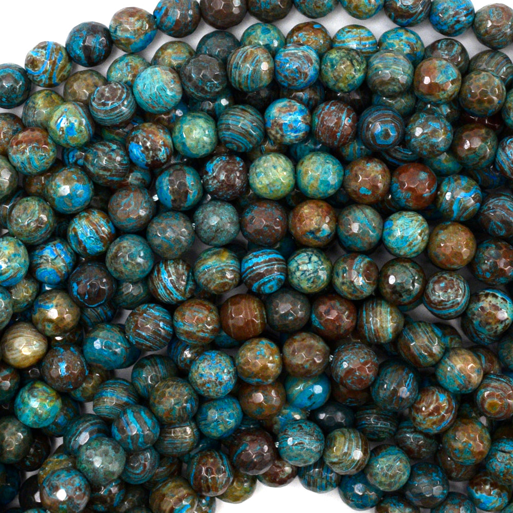 Faceted Brown Blue Turquoise Round Beads 15" Strand 4mm 6mm 8mm 10mm 12mm