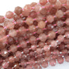 Natural Strawberry Quartz Prism Double Point Cut Faceted Beads 15.5