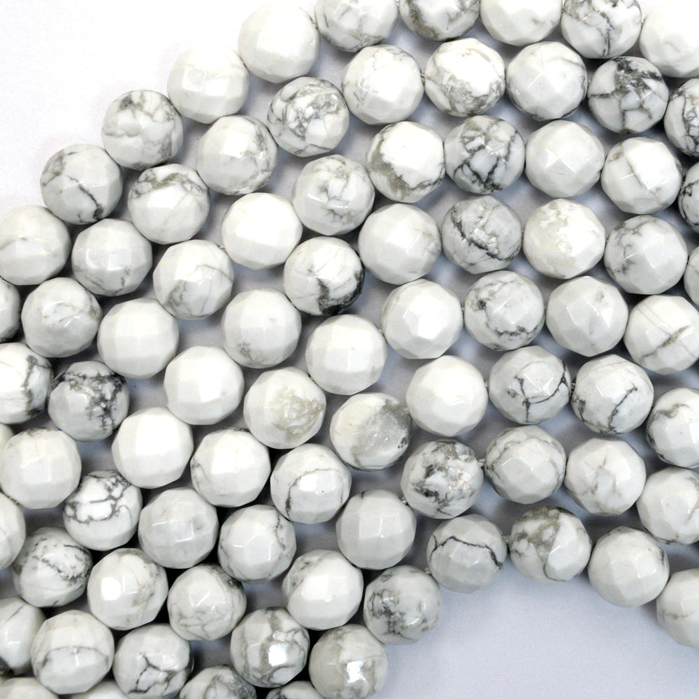 Natural Faceted White Howlite Round Beads 15.5" Strand 3mm 4mm 6mm 8mm 10mm 12mm