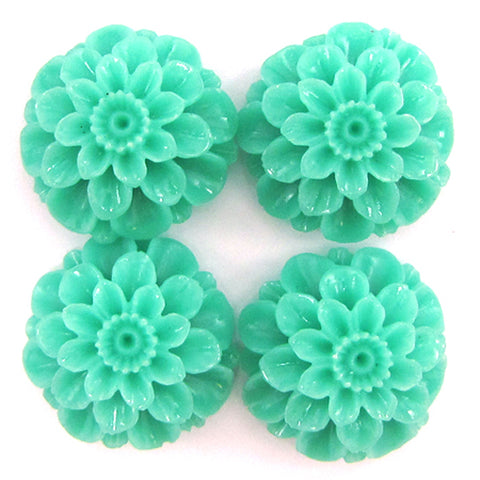 6 pieces 30mm synthetic green coral carved chrysanthemum flower pendant bead