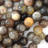 Natural Black Gray Sunstone Round Beads 15