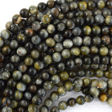 Natural Gray Hawk Eye Round Beads Gemstone 15.5