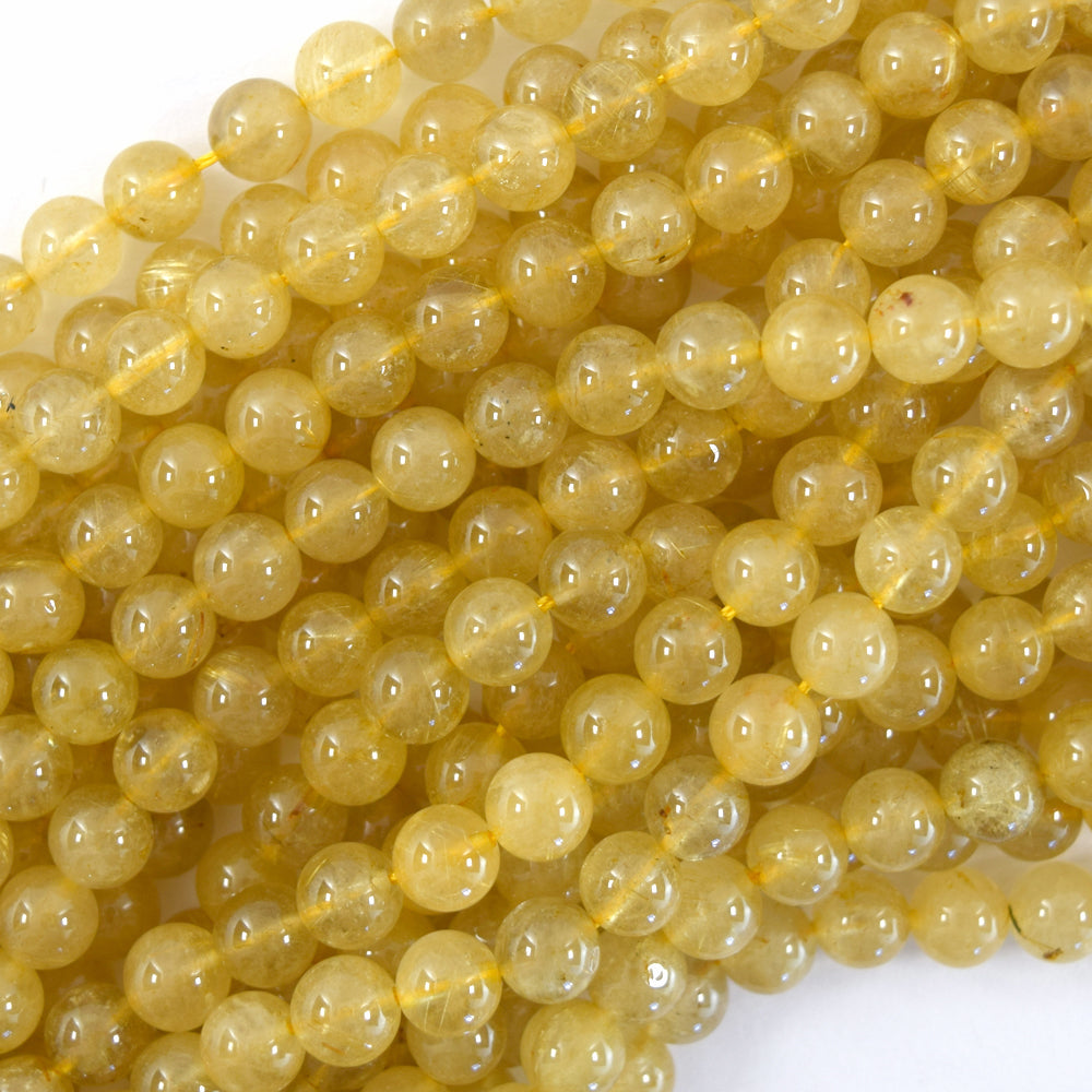 Natural Gold Rutilated Quartz Round Beads Gemstone 15" Strand 4mm 6mm 8mm 10mm