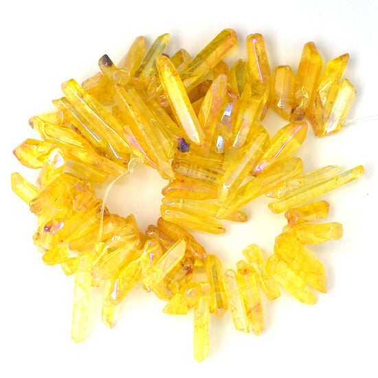 20-30mm mystic titanium yellow rock crystal quartz stick tooth beads 15.5"
