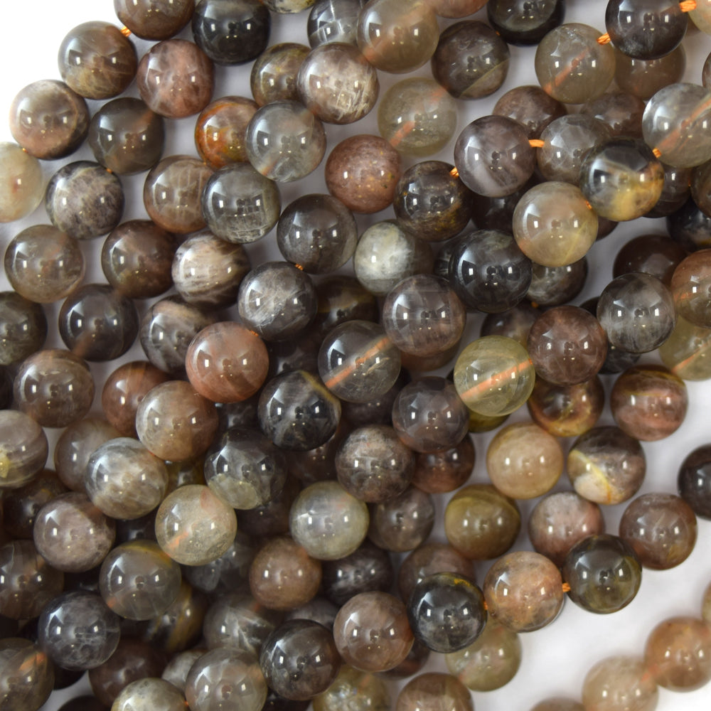 Natural Black Gray Sunstone Round Beads Gemstone 15" Strand 6mm 8mm 10mm 12mm