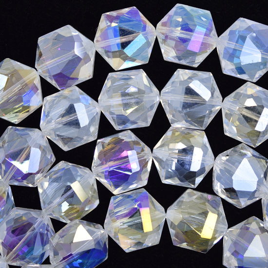 14mm faceted crystal hexagon beads 7.5" strand rainbow clear