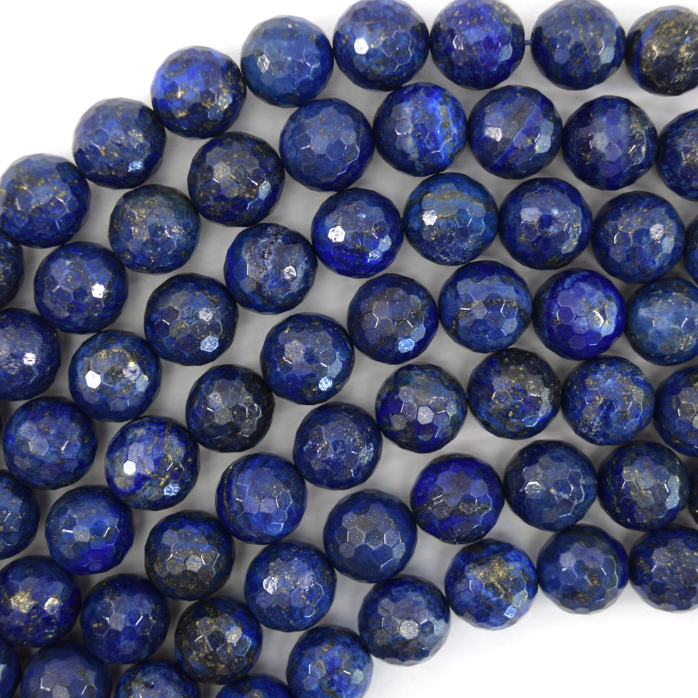 Faceted Blue Lapis Lazuli Round Beads 15" Strand 2mm 4mm 6mm 8mm 10mm 12mm
