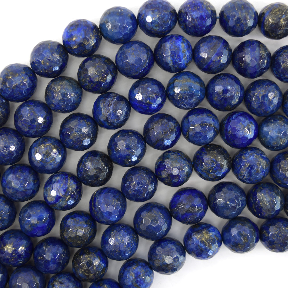 Faceted Blue Lapis Lazuli Round Beads 15" Strand 2mm 4mm 6mm 8mm 10mm 12mm 14mm