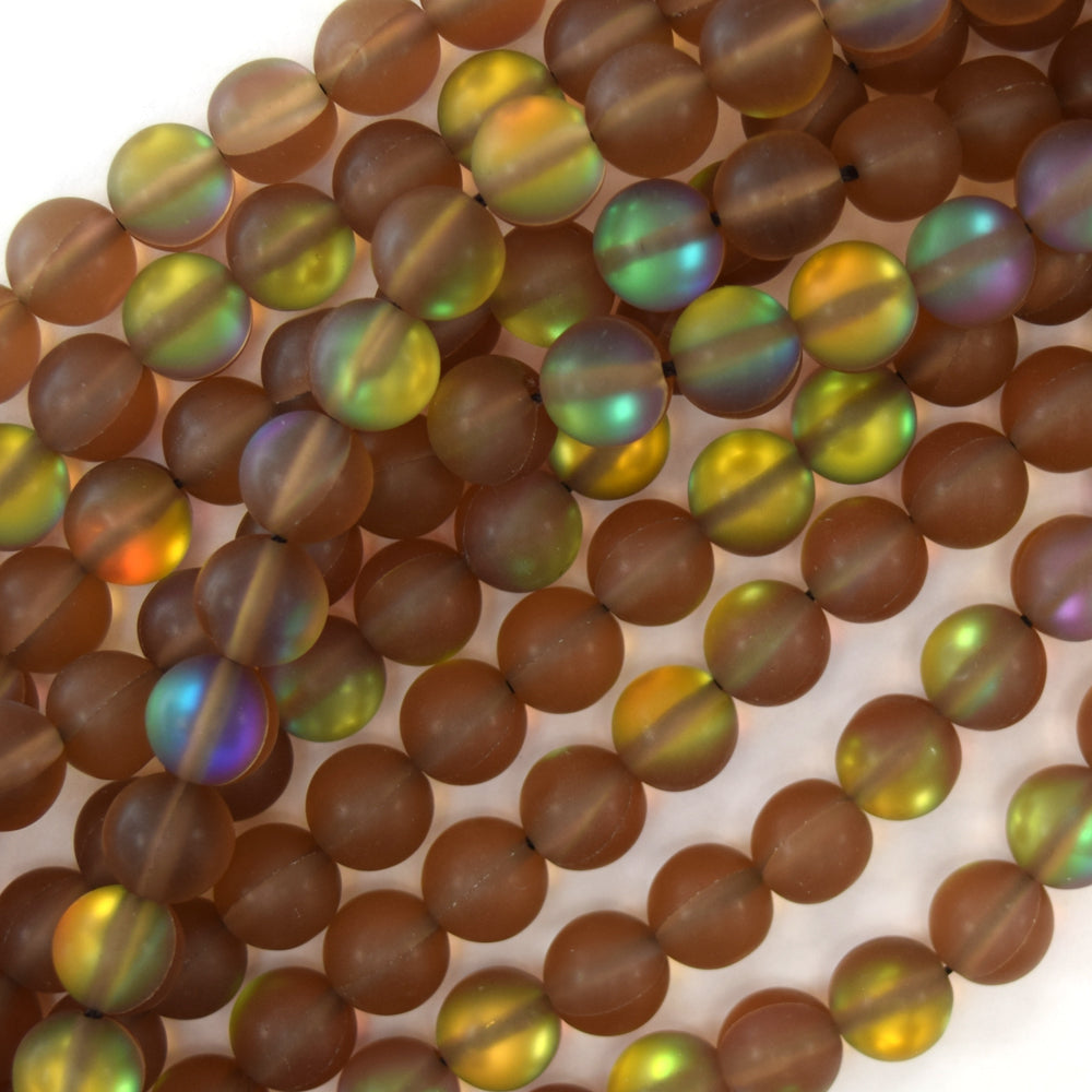 Matte Brown Mystic Aura Quartz Round Beads Gemstone 15" Strand 6mm 8mm 10mm