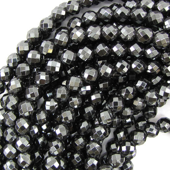 Natural Faceted Hematite Round Beads 15.5" Strand 3mm 4mm 6mm 8mm 10mm