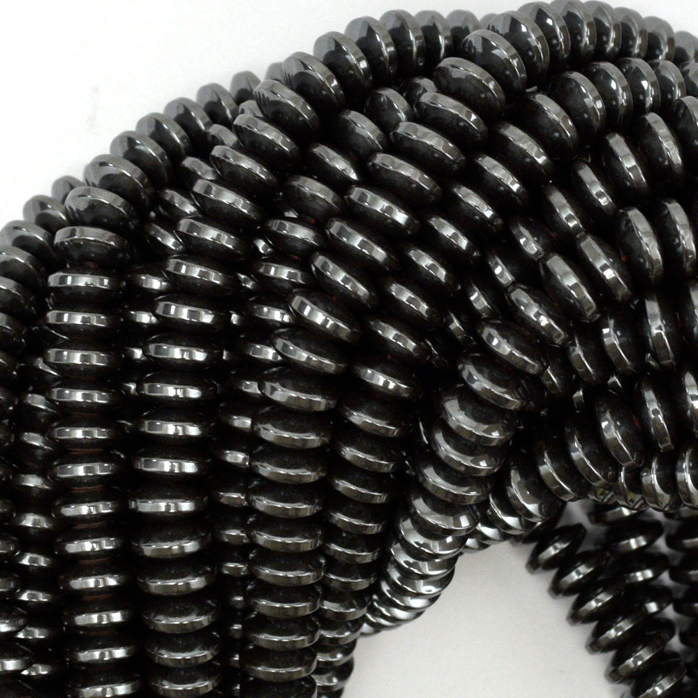 Natural Hematite Rondelle Button Beads Gemstone 15.5" Strand 4mm 6mm 8mm