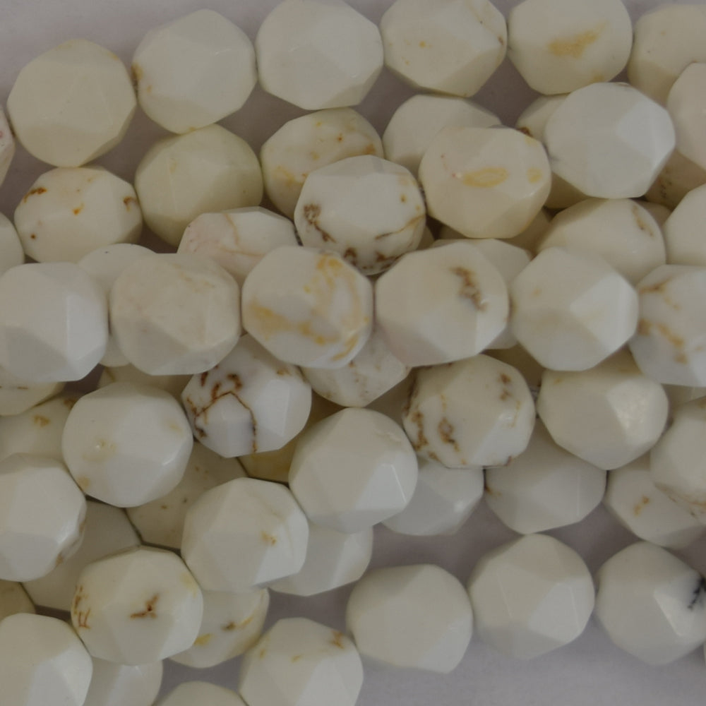 Star Cut Faceted White Turquoise Round Beads 15" Diamond Cut 6mm 8mm 10mm