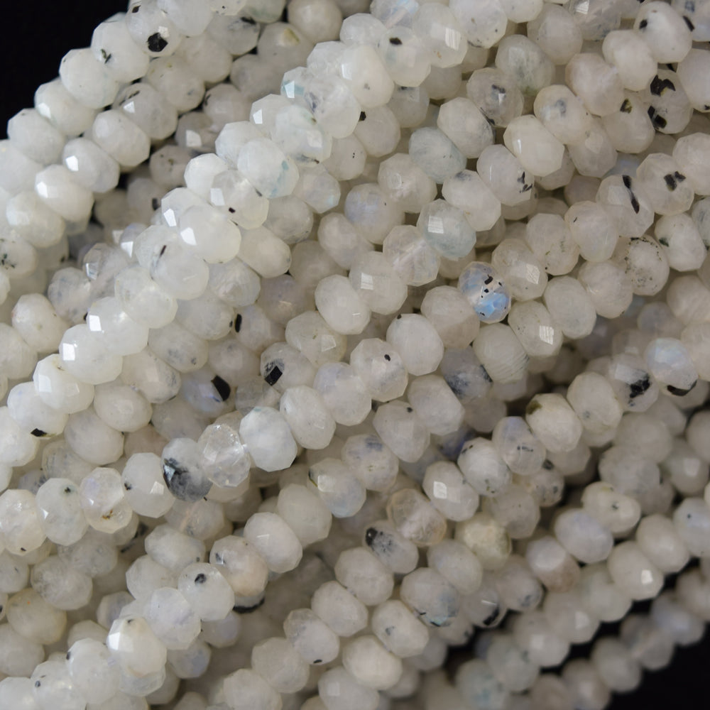 Natural Faceted White Moonstone Rondelle Button Beads 15.5" Strand 3mm 4mm