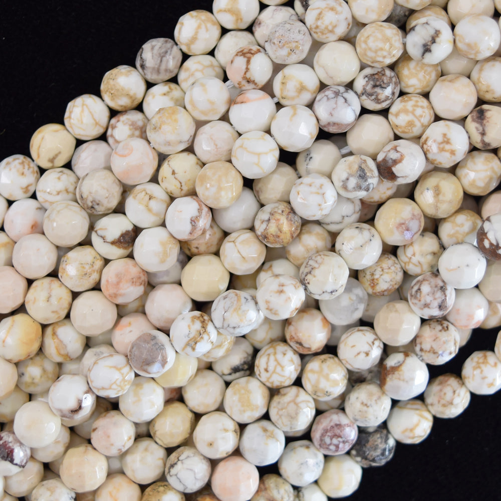 Faceted Brown White Turquoise Round Beads 15.5" Strand 4mm 6mm 8mm 10mm 12mm