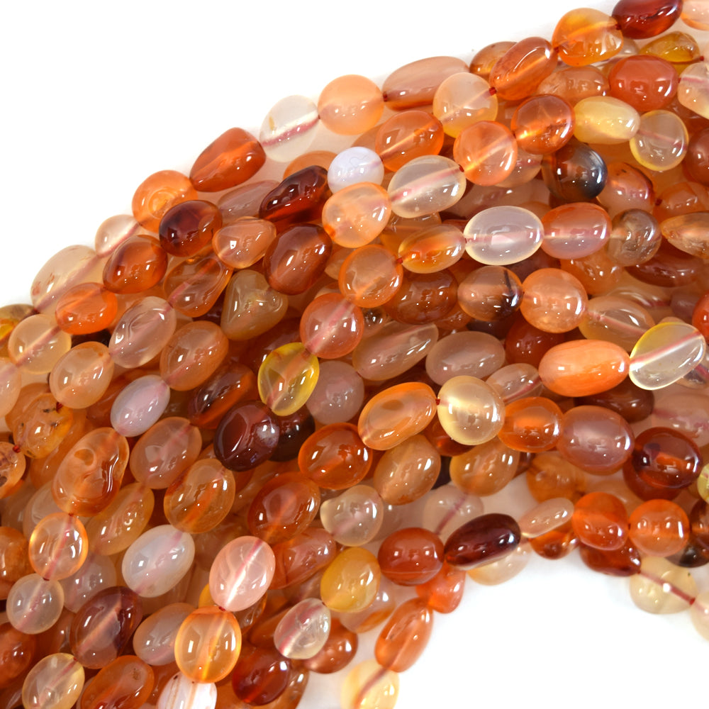 6mm - 8mm natural carnelian pebble nugget beads 15.5" strand