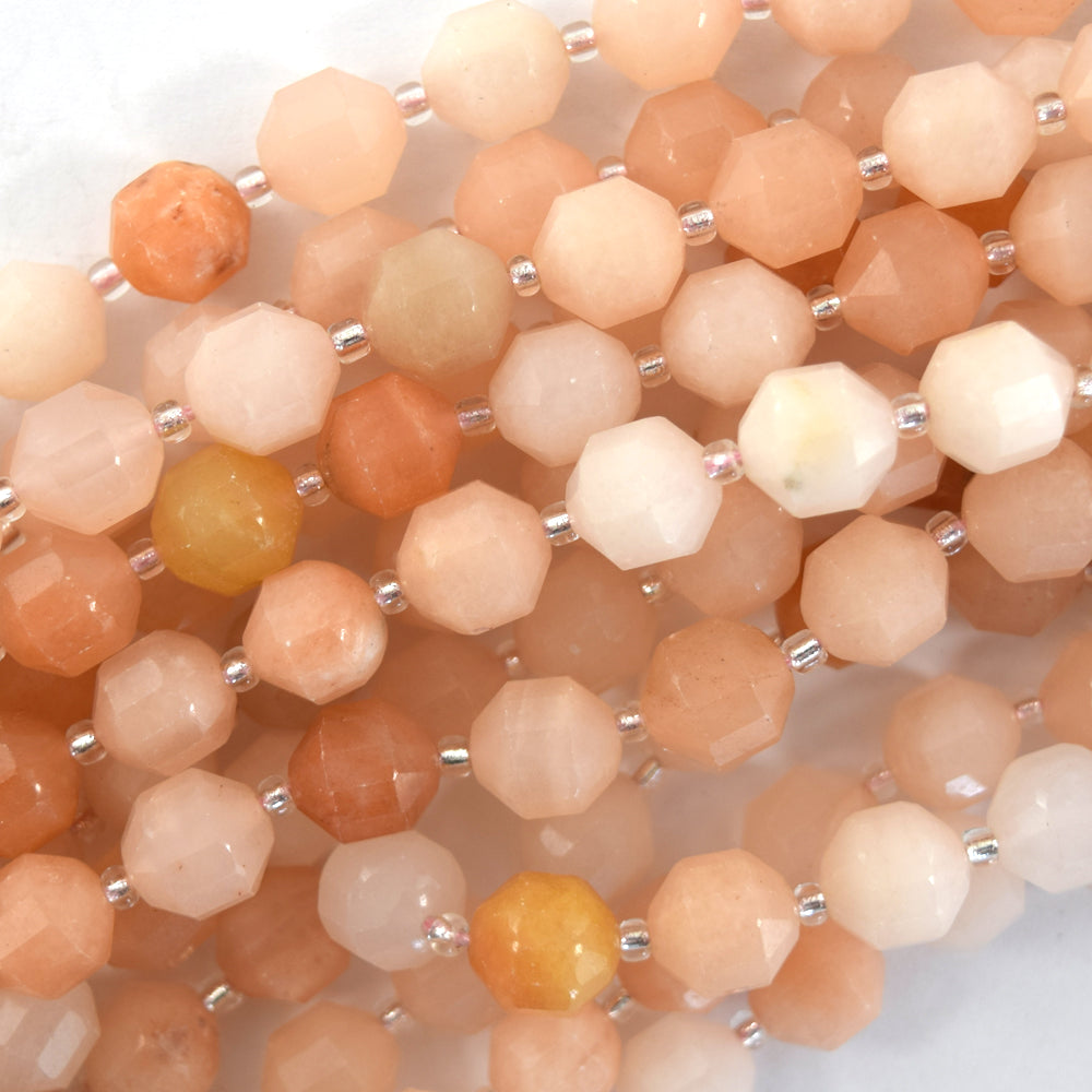 Natural Peach Aventurine Prism Double Point Cut Faceted Beads 15.5" 8mm 10mm