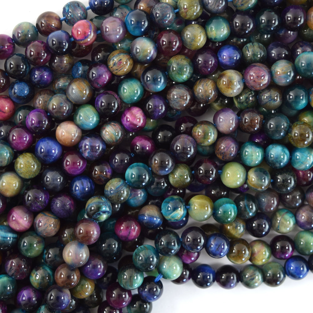 Galaxy Rainbow Tiger Eye Round Beads Gemstone 15" Strand 6mm 8mm 10mm 12mm S2