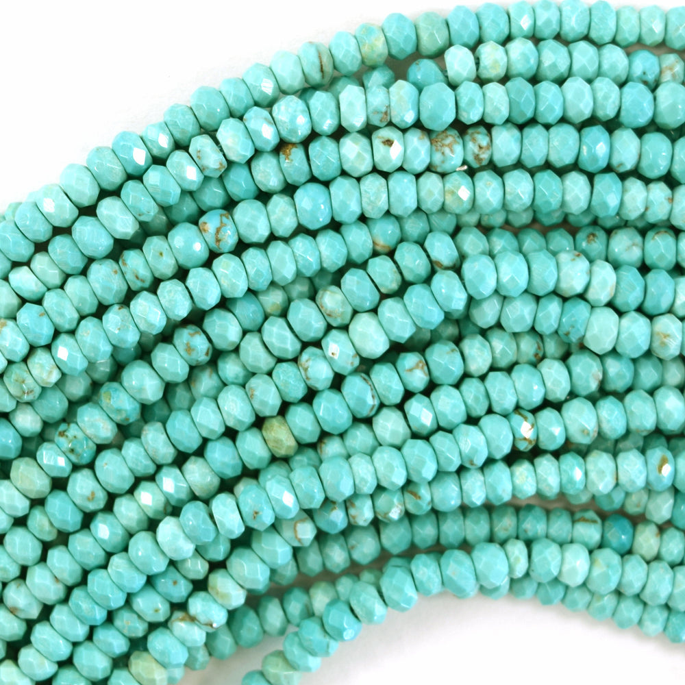 Faceted Green Turquoise Rondelle Button Beads Gemstone 15.5" Strand 3mm 4mm S1