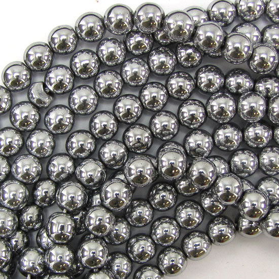 Silver Hematite Round Beads Gemstone 15" Strand 4mm 6mm 8mm 10mm