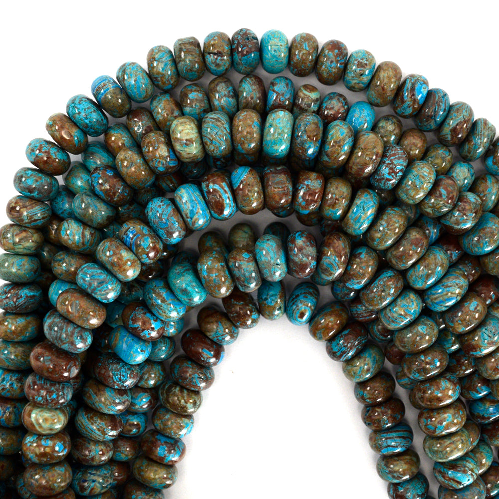 Brown Blue Turquoise Rondelle Buttons Beads Gemstone 15.5" Strand 6mm 8mm 10mm