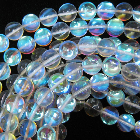 White Mystic Aura Quartz Round Beads Gmestone 15" Strand 6mm 8mm 10mm 12mm