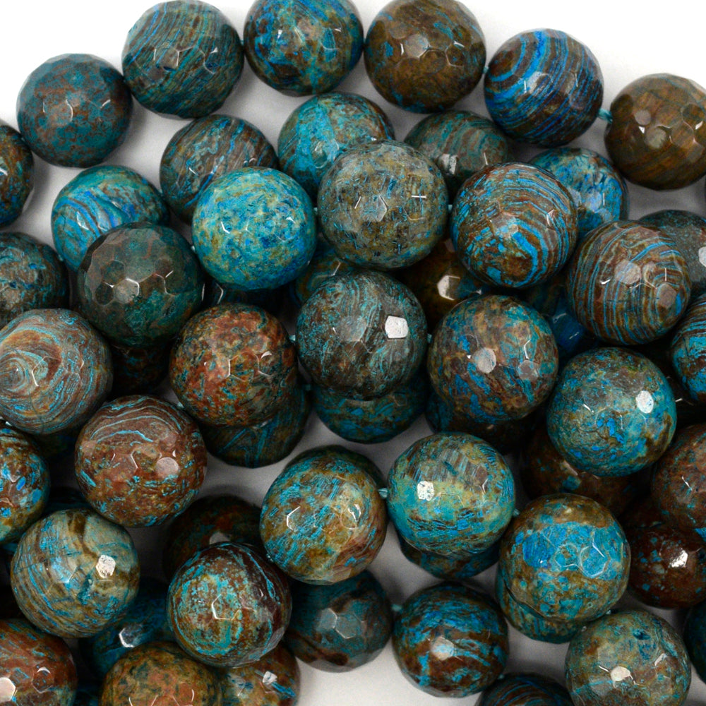 Faceted Brown Blue Turquoise Round Beads 15" Strand 4mm 6mm 8mm 10mm 12mm