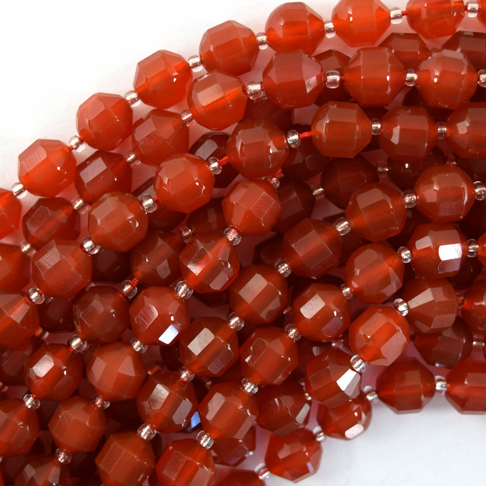 AA Red Carnelian Prism Double Point Cut Faceted Beads 15.5" Strand 8mm 10mm